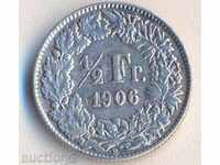 Швейцария 1/2 франк 1906 година, сребърна монета