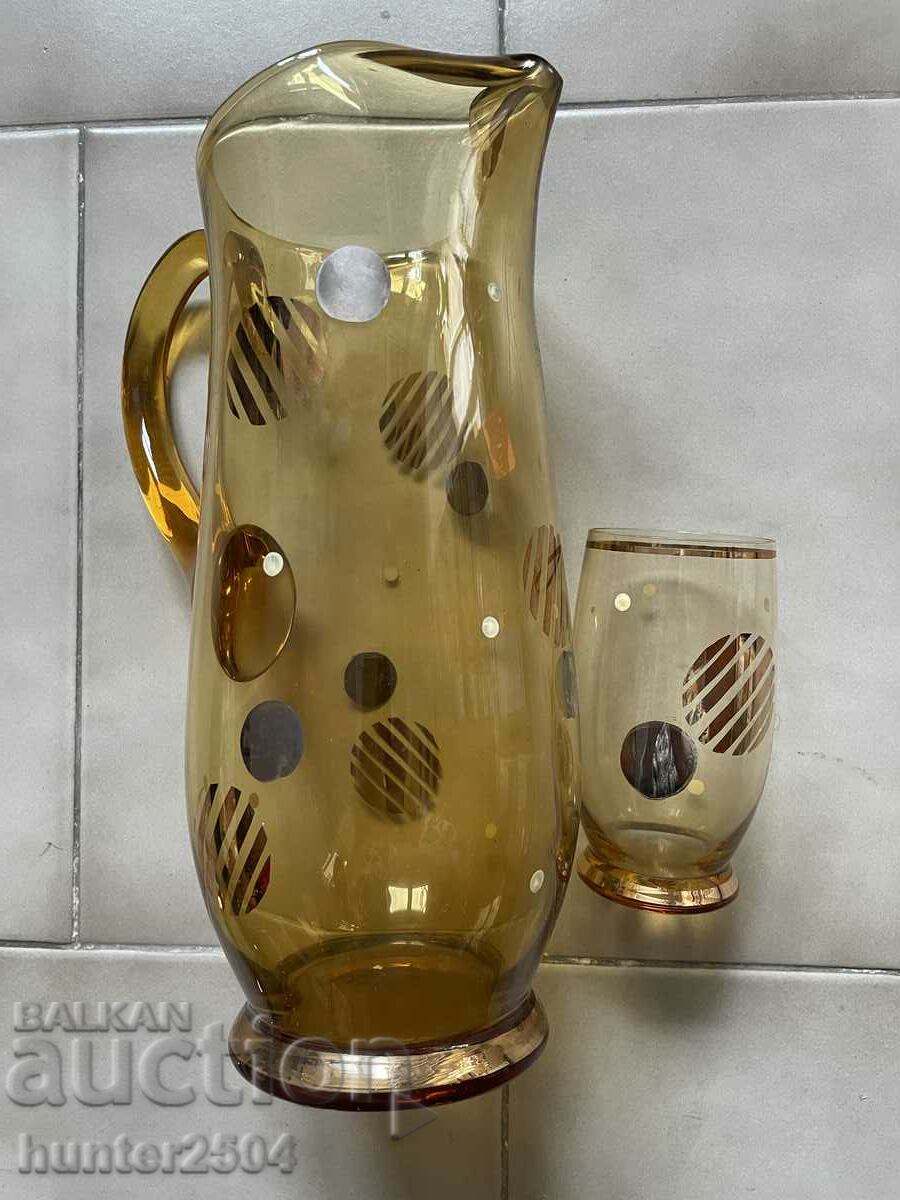 Jug with glasses (6 pcs.) - Czechoslovakia with price 39.95 BGN | € 20.43 Jug with glasses (6 pcs.) - Czechoslovakia with price 39.95 BGN | € 20.43