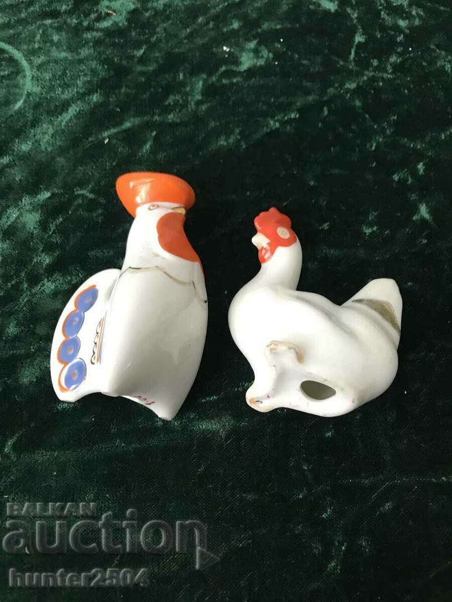 Auction Rooster and hen - USSR salt shakers, porcelain Auction Rooster and hen - USSR salt shakers, porcelain
