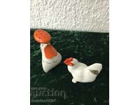 Rooster and hen - USSR salt shakers, porcelain