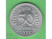 (¯`'•.¸ 50 Pfennig 1922J GERMANIA UNC- ¸.•'´¯)