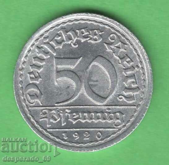 (¯`'•.¸ 50 Pfennig 1920F GERMANY UNC- ¸.•'´¯)