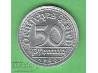 (¯`'•.¸   50 пфенига 1920F  ГЕРМАНИЯ  UNC-   ¸.•'´¯)