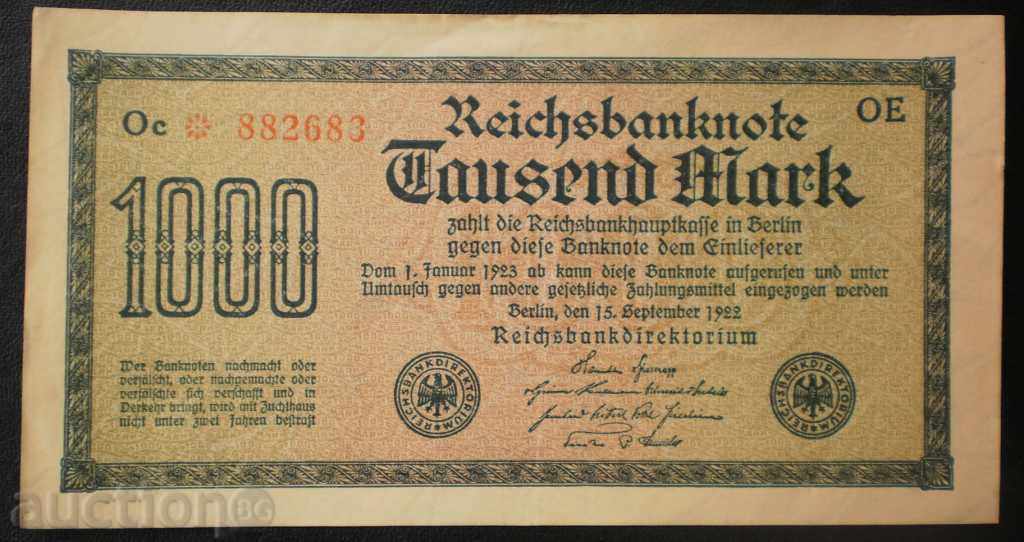 Banknote Germany 1000 Brands 1922 UNC