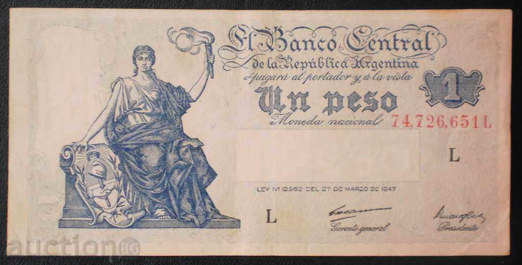 Banknota Argentina 1 Peso 1947 XF