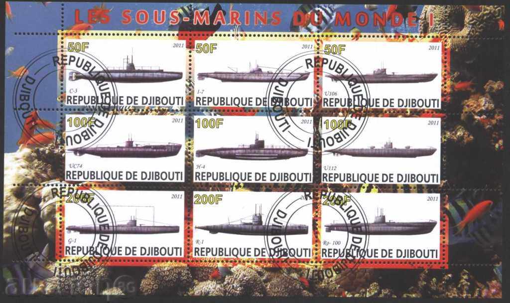 Клеймовани марки в малък  Кораби Подводници 2011  от Джибути