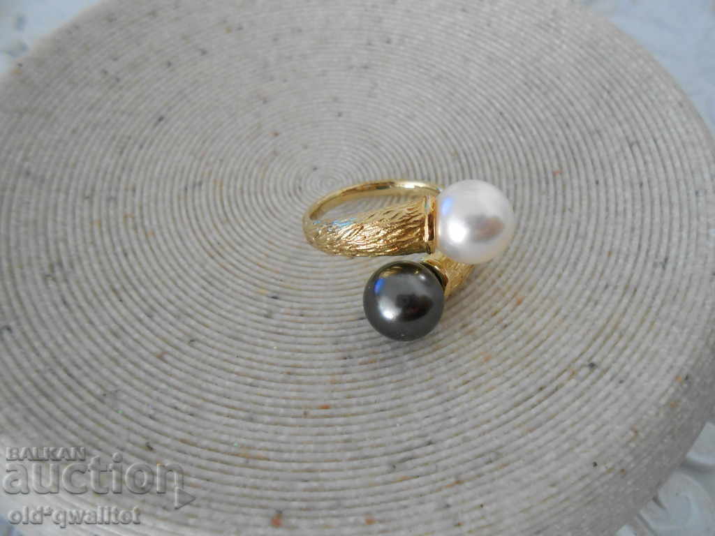 STYLE, MASIVE SILVER RING with 2 Pearls - 7 STYLE, MASIVE SILVER RING with 2 Pearls - 7