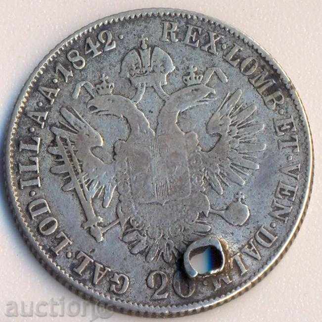 Austria 20 Kreuzer 1842 m / Milano /