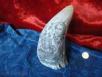 KIT TOOTH? engraved "ADVENTURE CAPT.QUEDAGH, min. century. Height130mm