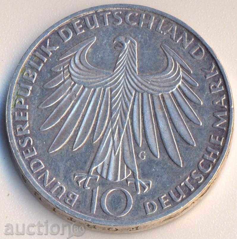 ФРГ 10 марки 1974 година, сребърна, 15,5 грама