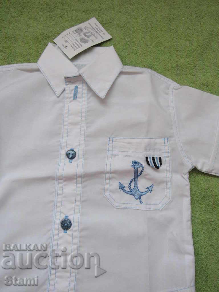 Auction White children's shirt with embroidered pocket, size 86 and 110, new Auction White children's shirt with embroidered pocket, size 86 and 110, new