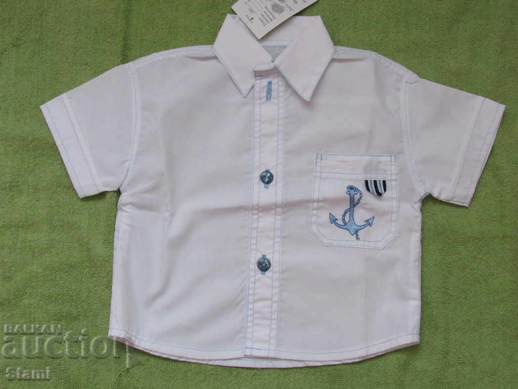 Λευκό παιδικό πουκάμισο με κεντημένη τσέπη, νούμερο 86 και 110, καινούργιο