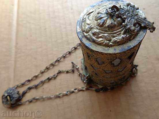 Licitație lumânare veche de bronz, icoana, religie, cruce