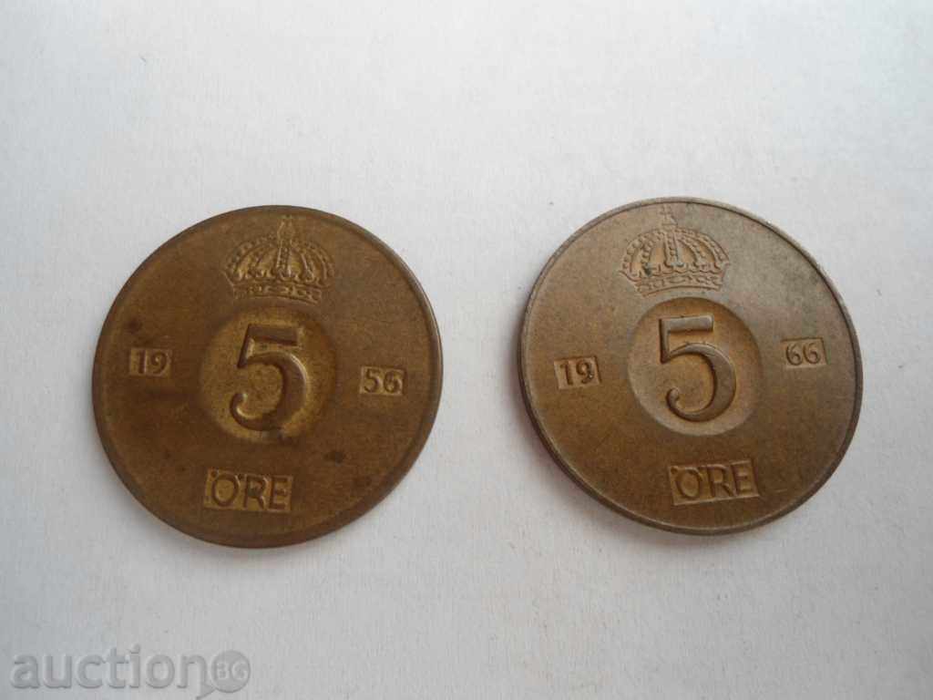 SWEDEN LOT 2 ISSUES - 5 ORES 1956 AND 1966