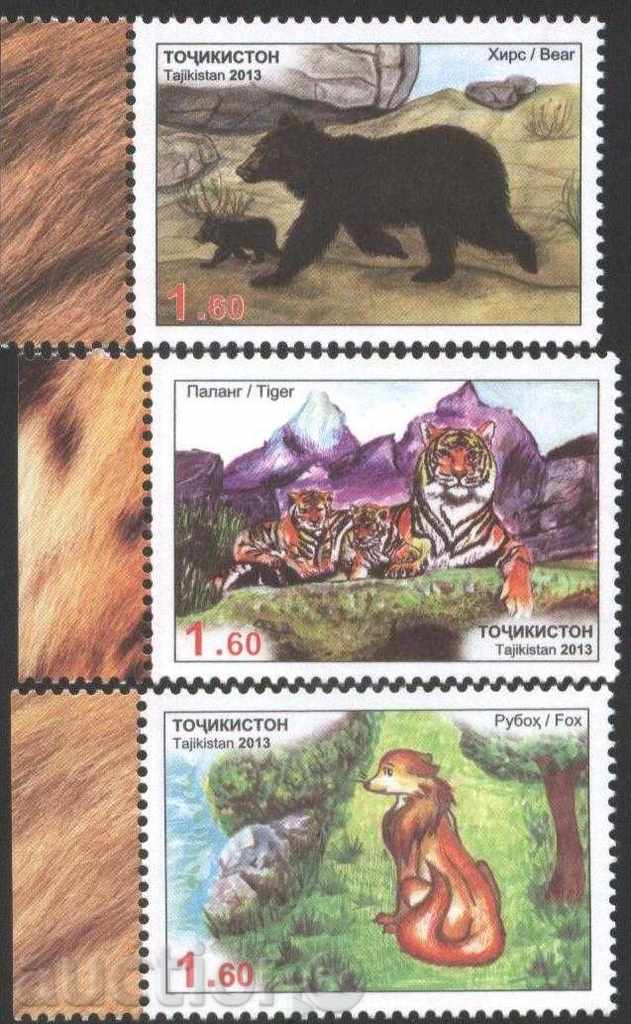Чисти марки Диви животни Мечка Тигър Лисица 2013 Таджикистан