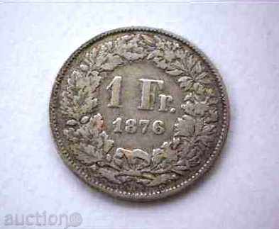 Switzerland Confederation 1 Frank 1876 Rare Coin