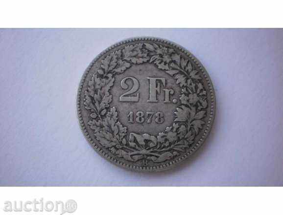Switzerland - Confederation 2 Frank 1878 Rare Coin