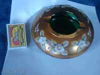 Ashtray, colored cobalt glass, relief, gold, BOHEMIA?