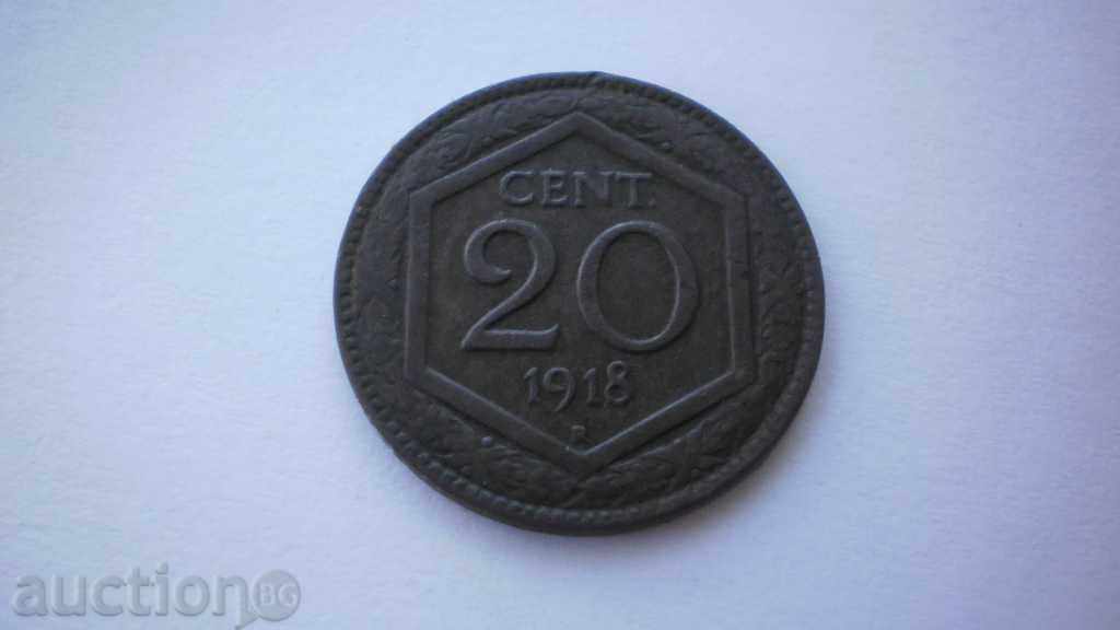 Italy 20 Centessimi 1918 Rare Coin