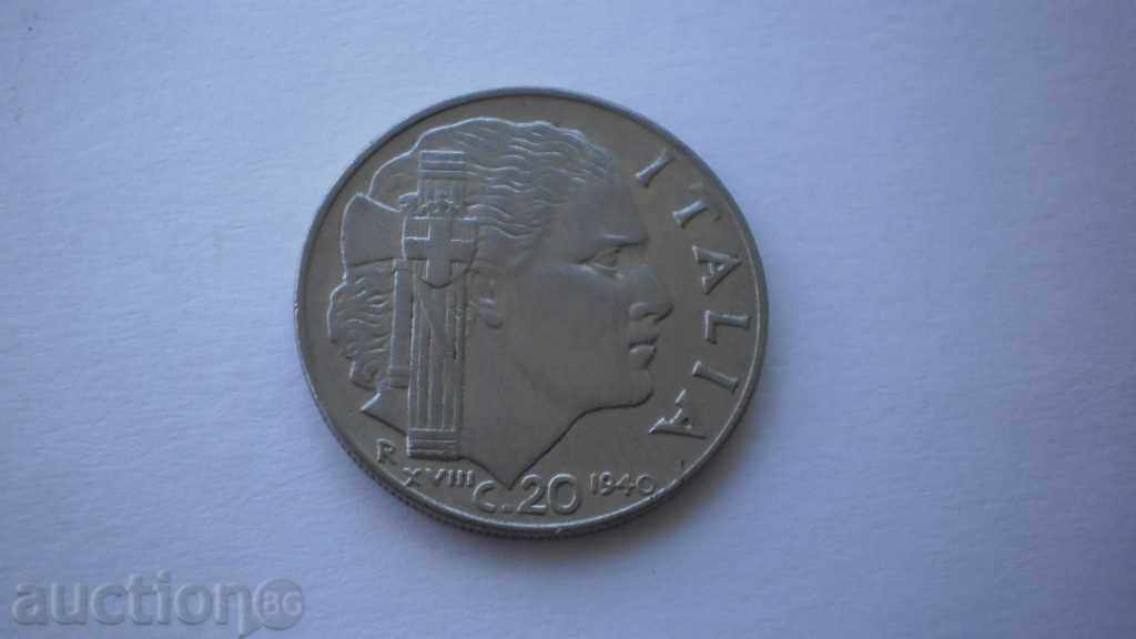 Италия 20 Чентесими 1940 UNC  Рядка Монета