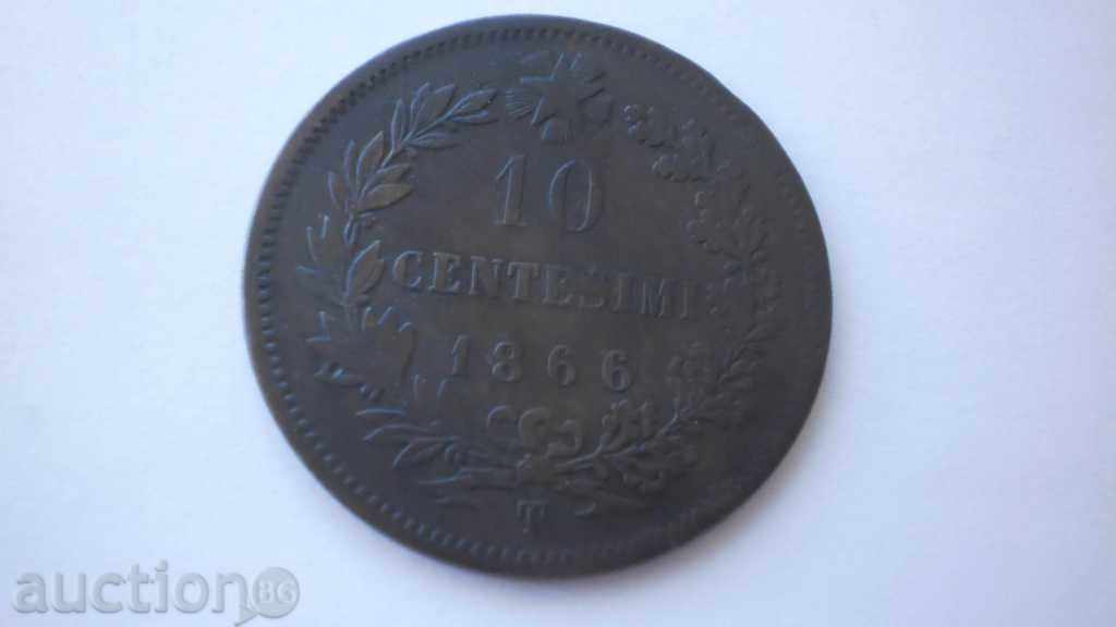 Italia 10 Chentesimi 1866 T moneda destul de rare