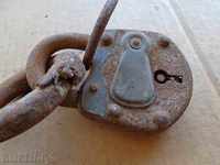 Old padlock with hardware, coffer, katana, latch