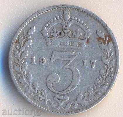 Великобритания 3 пенса 1917 година, сребърна