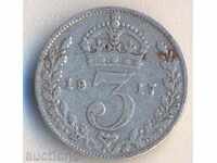 Marea Britanie 3 pence 1917 de argint