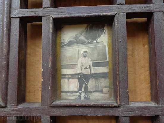 Delivery of Old framed portrait with soldiers, shepherd woodcarving, photo