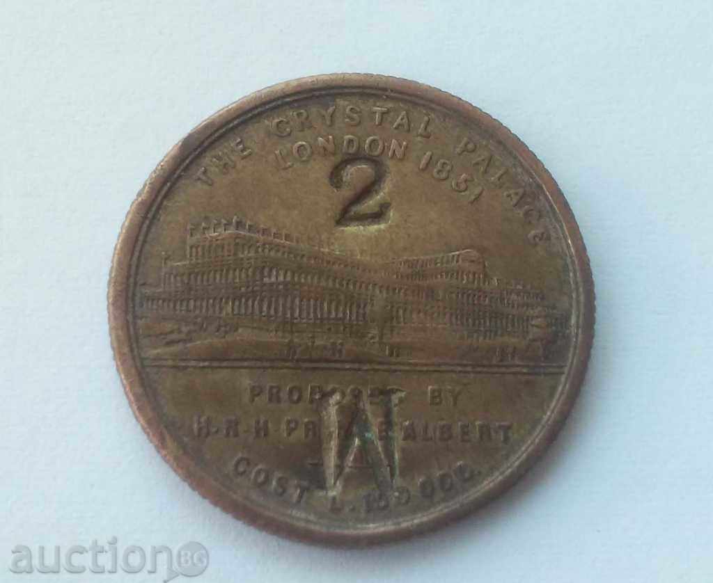 England - Crystal Palace 1 Penny 1851 Rare Coin