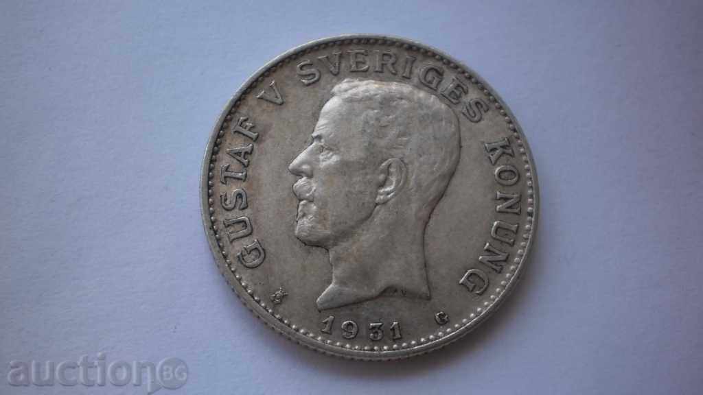 Sweden Silver 1 Crown 1931 Rare Coin
