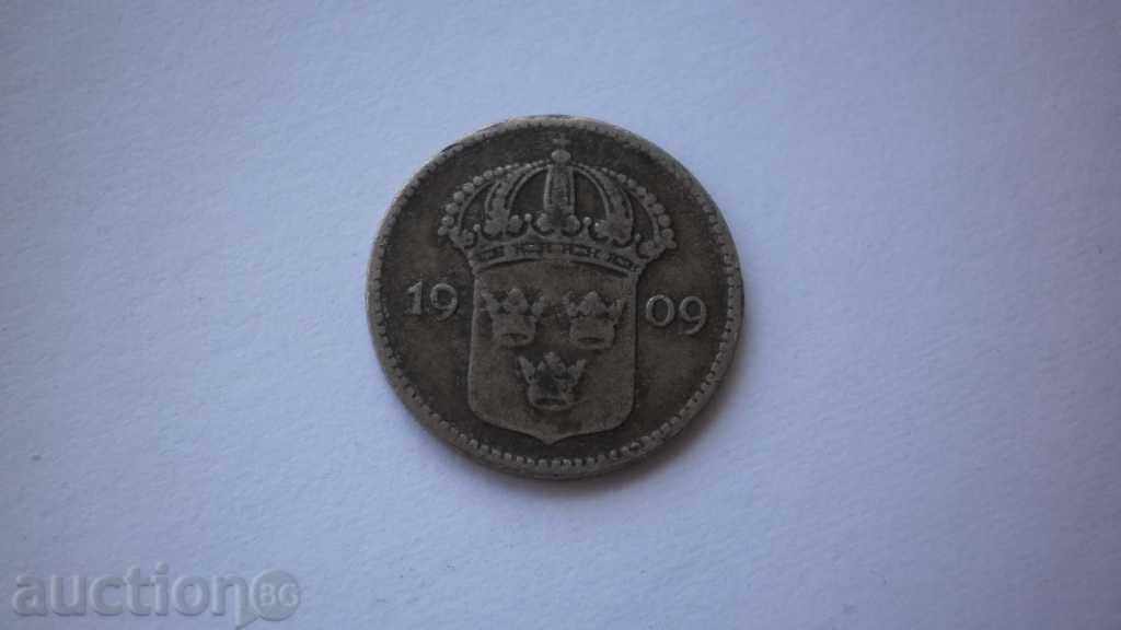 Sweden Silver 10 Iore 1909 Rare Coin
