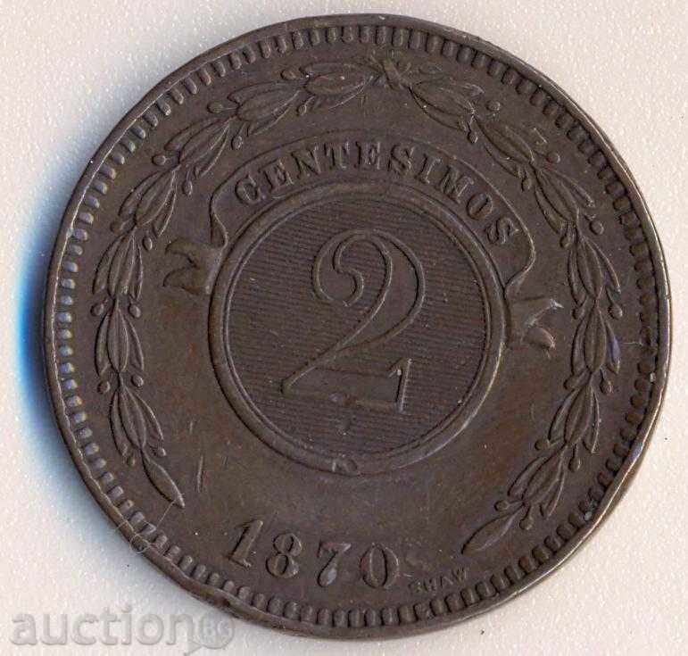 Paraguay 2 sentisimos 1870, 29 mm.
