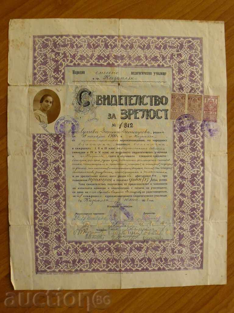 Certificat de maturitate în 1923
