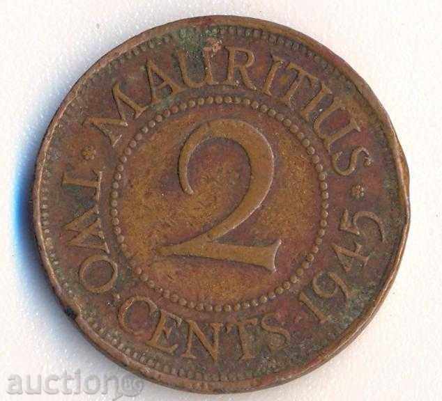 Mauritius Island 2 cent 1945, very small circulation