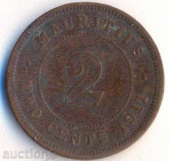 Mauritius 2 cenți în 1911, o mică circulație
