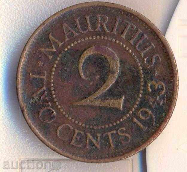 Mauritius Island 2 cents 1943, very small circulation