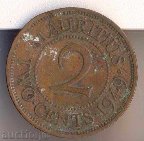 Mauritius 2 cenți în 1949, o foarte mică circulație