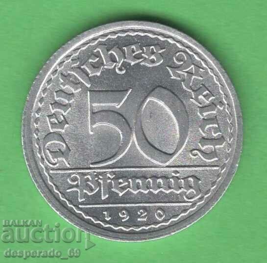 (¯`'•.¸ 50 Pfennig 1920J GERMANIA UNC- ¸.•'´¯)