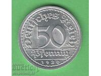 (¯`'•.¸ 50 Pfennig 1920J GERMANIA UNC- ¸.•'´¯)