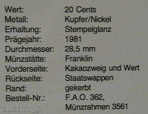 Auction 20 cents 1981 FAO, Jamaica Auction 20 cents 1981 FAO, Jamaica