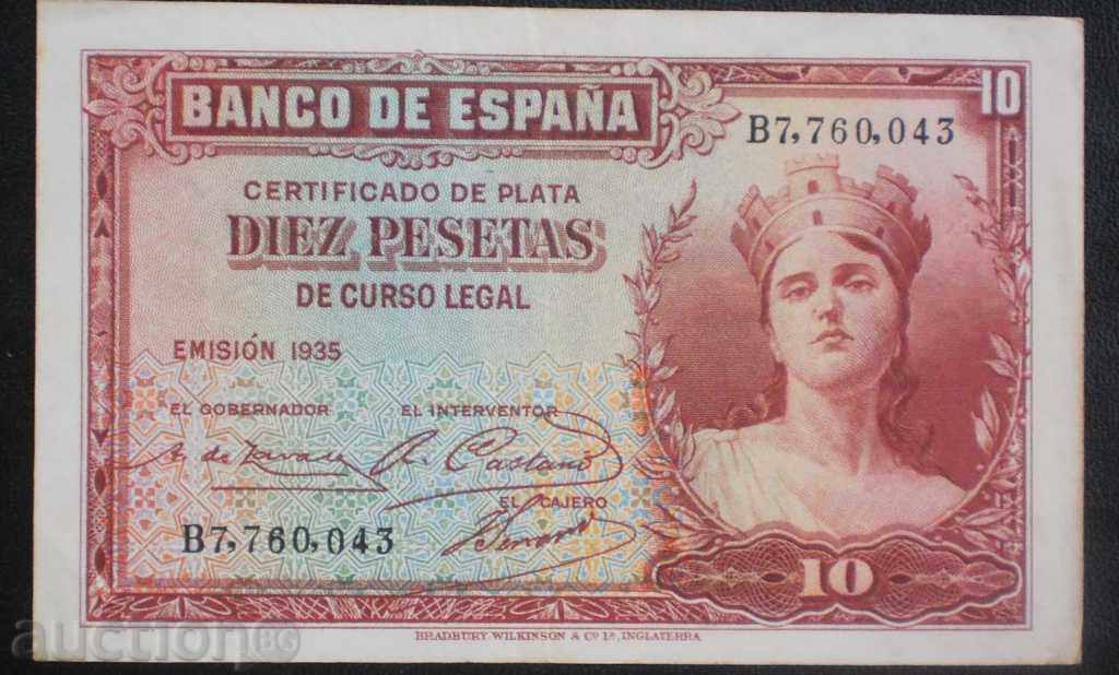 Banknote Spain 10 Pestes 1935