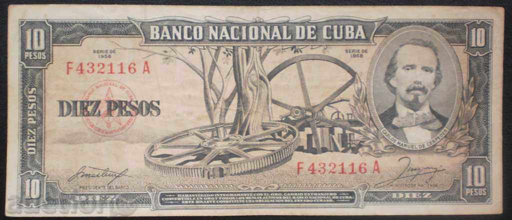 Bancnota Cuba 10 Pesos 1958