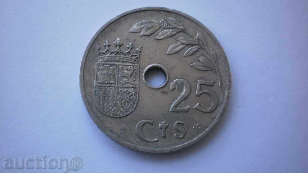 Ισπανία 25 Tsentimo 1937 Σπάνιες κέρμα