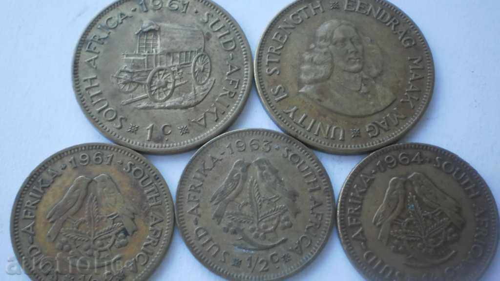 Lot Coins South Africa 5 pieces 1961-1964