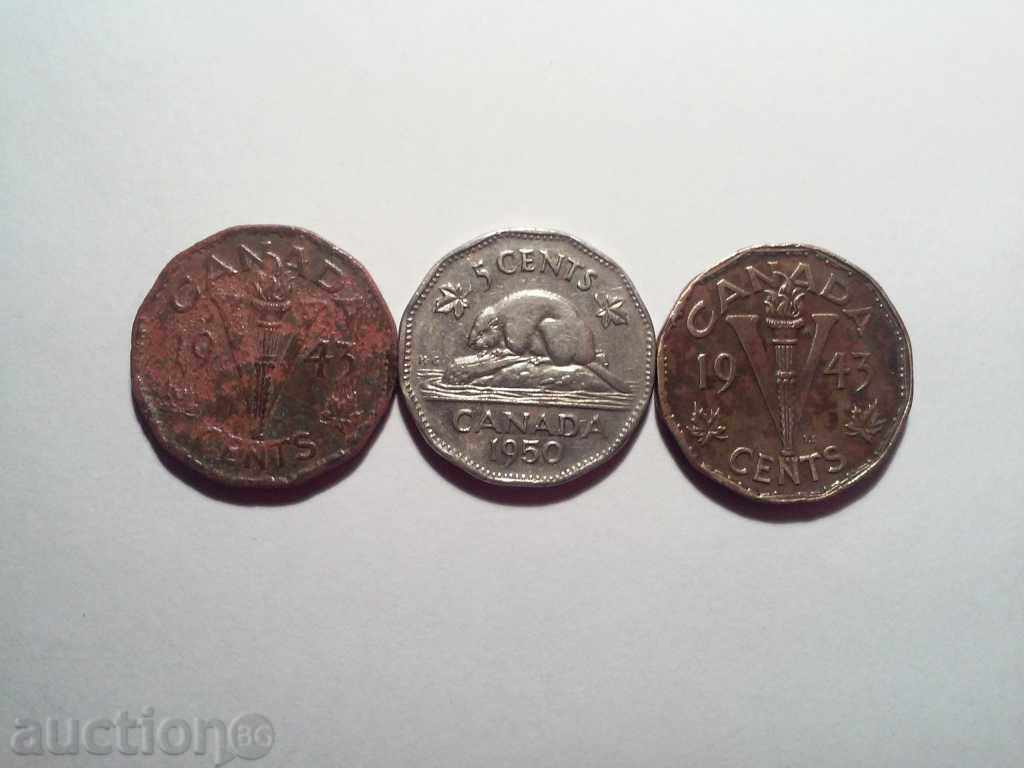 Lot Coins Canada 3 pieces 1943-1950