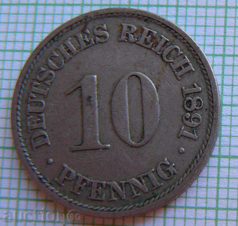 10 pfennigs 1891 Α - Γερμανία