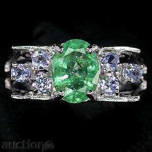 Πρόστιμο δαχτυλίδι με φυσικό Smaragd και Tanzanite