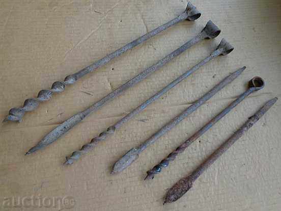 Lot old drills, grind, drill, drill, wrought iron