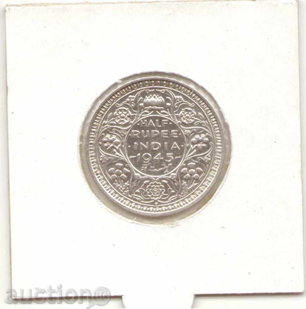 ++India British-½ Rupee-1945-KM# 552-George VI-silver